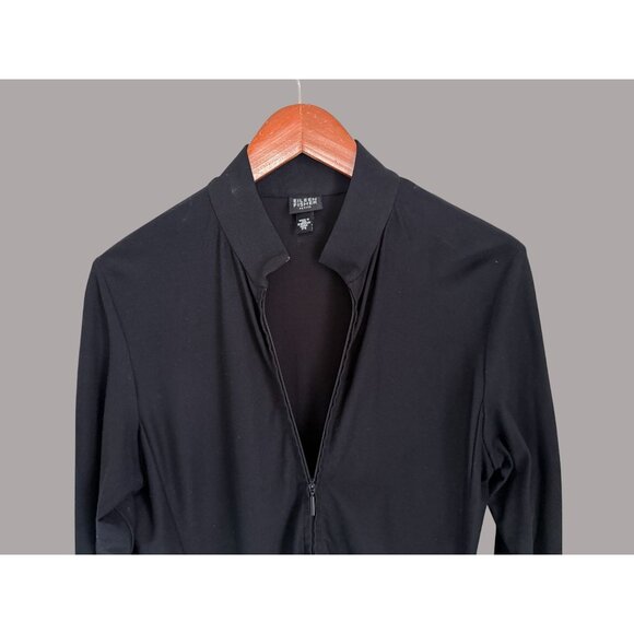 Eileen Fisher Cardigan Sweater minimalist Black Zip-Front Long Sleeve Top PS - Picture 2 of 6